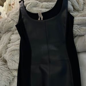 leather and fabric dress